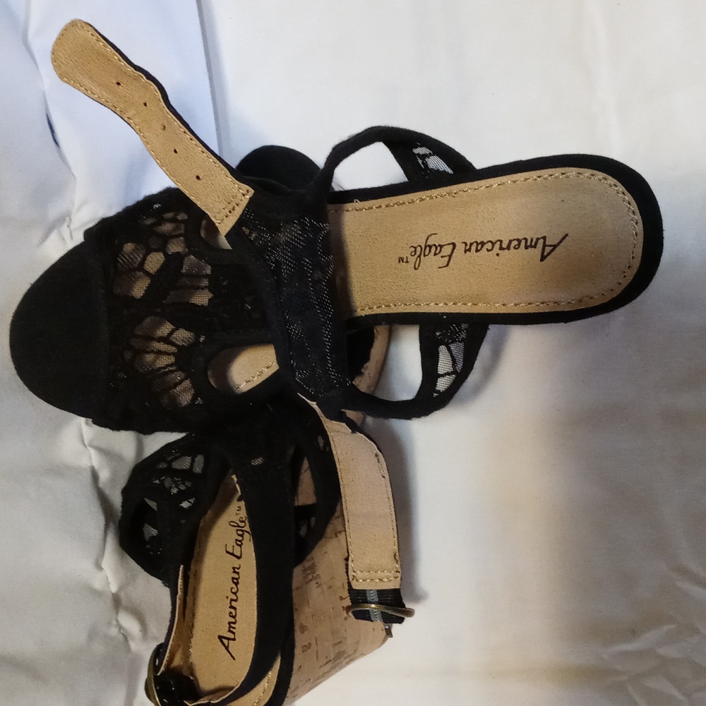 Pre-owned American Eagle Wedge Hill Sandals Sz5 Black in New condition